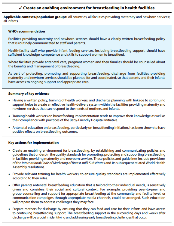 Essential Nutrition Actions: mainstreaming nutrition throughout the life-course breastfeeding enabling environment